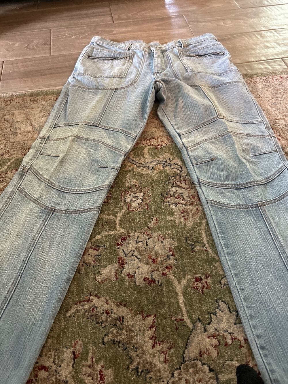 VTG 90s International Male Moto Paneled Jeans Light Wash Zipper Pocket 34x36 Y2K